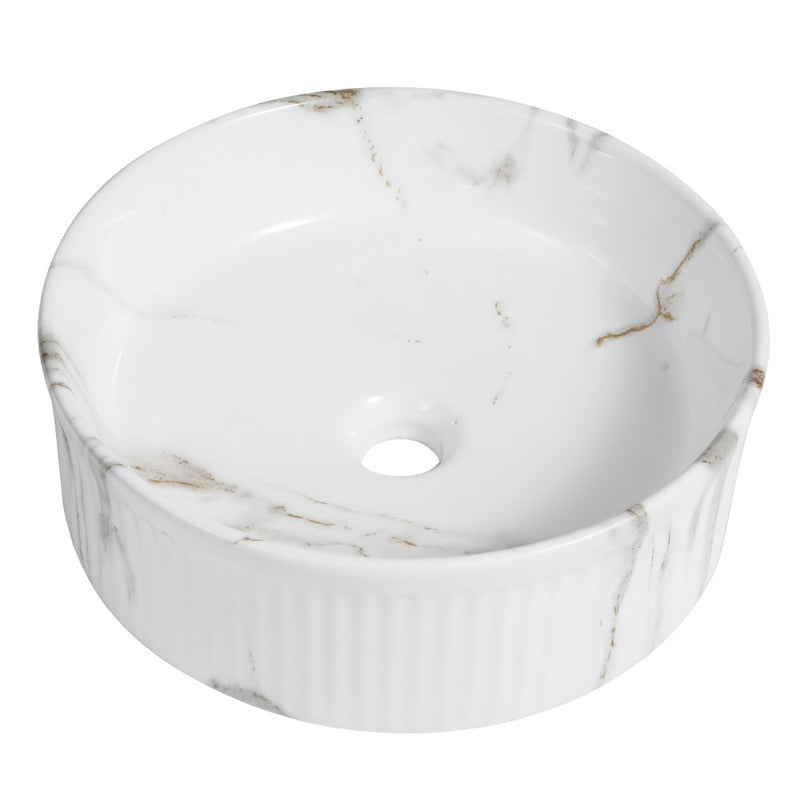 Element 14.75 in. W x 14.75 in. D Modern Designer Round Fluted Ceramic Bathroom Vessel Sink