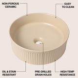 Element 14.75 in. W x 14.75 in. D Modern Designer Round Fluted Ceramic Bathroom Vessel Sink