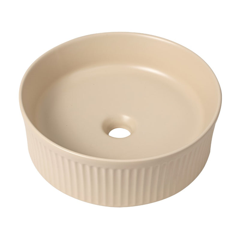 Element 14.75 in. W x 14.75 in. D Modern Designer Round Fluted Ceramic Bathroom Vessel Sink