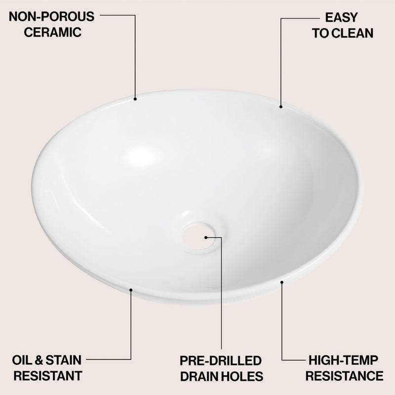 Cascade 16 in. W x 13.5 in. D Modern Minimalist Oval Ceramic Bathroom Vessel Sink