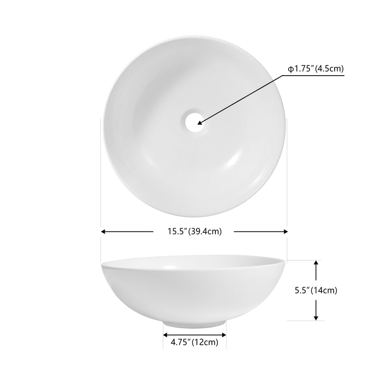 Quarry 15.5 in. Round Classic Designer Ceramic Bathroom Bowl Vessel Sink