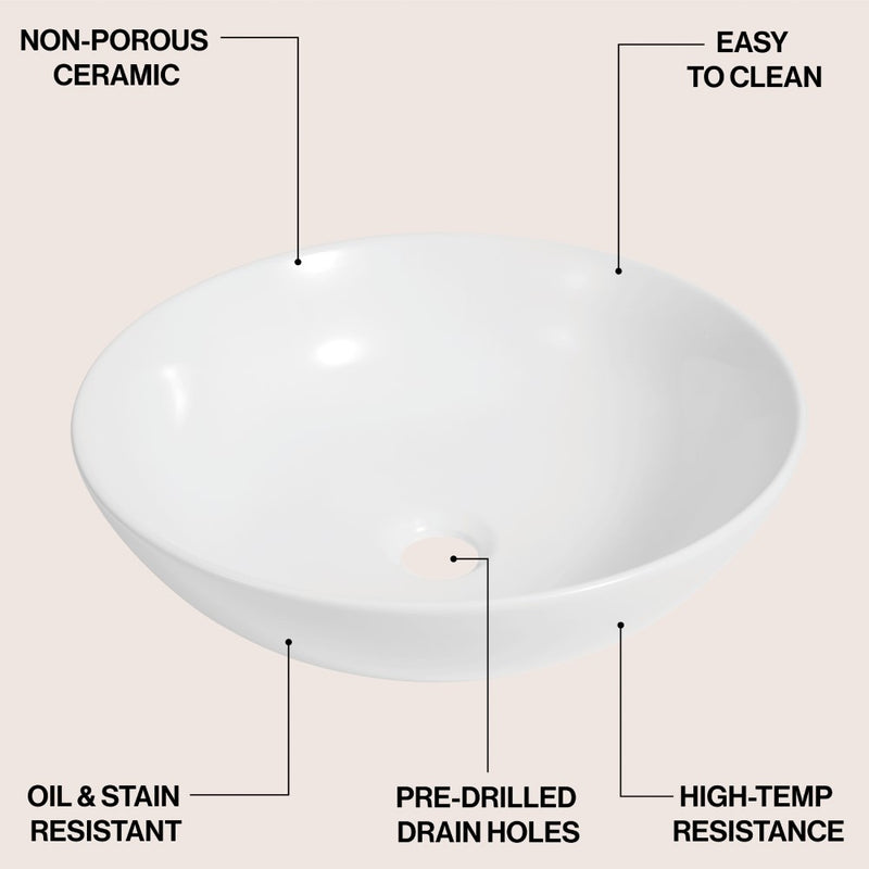 Quarry 15.5 in. Round Classic Designer Ceramic Bathroom Bowl Vessel Sink