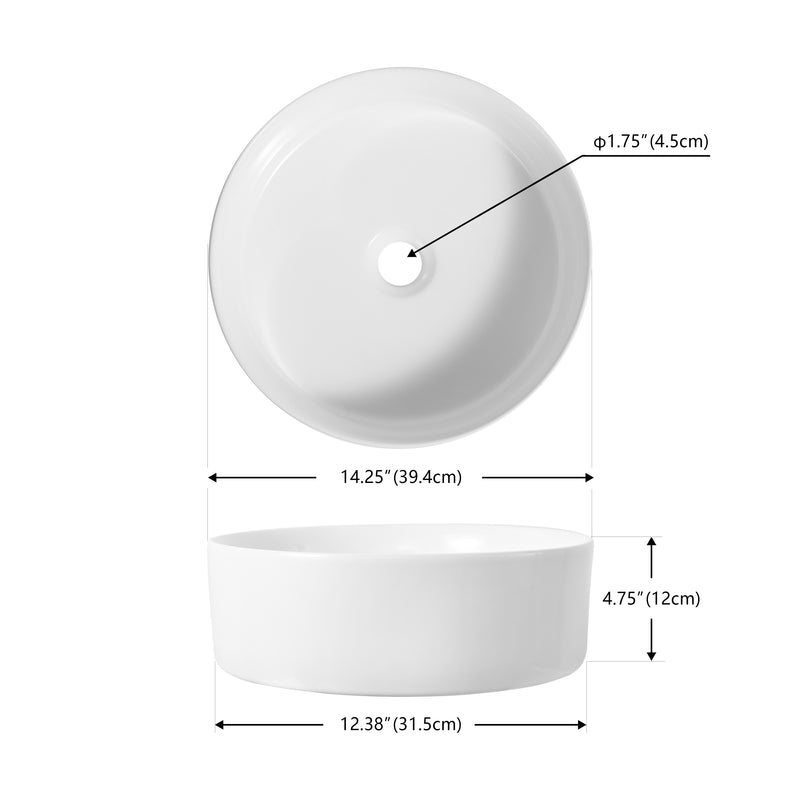 Aura 14.25 in. Round Art Deco Contemporary Ceramic Bathroom Vessel Sink
