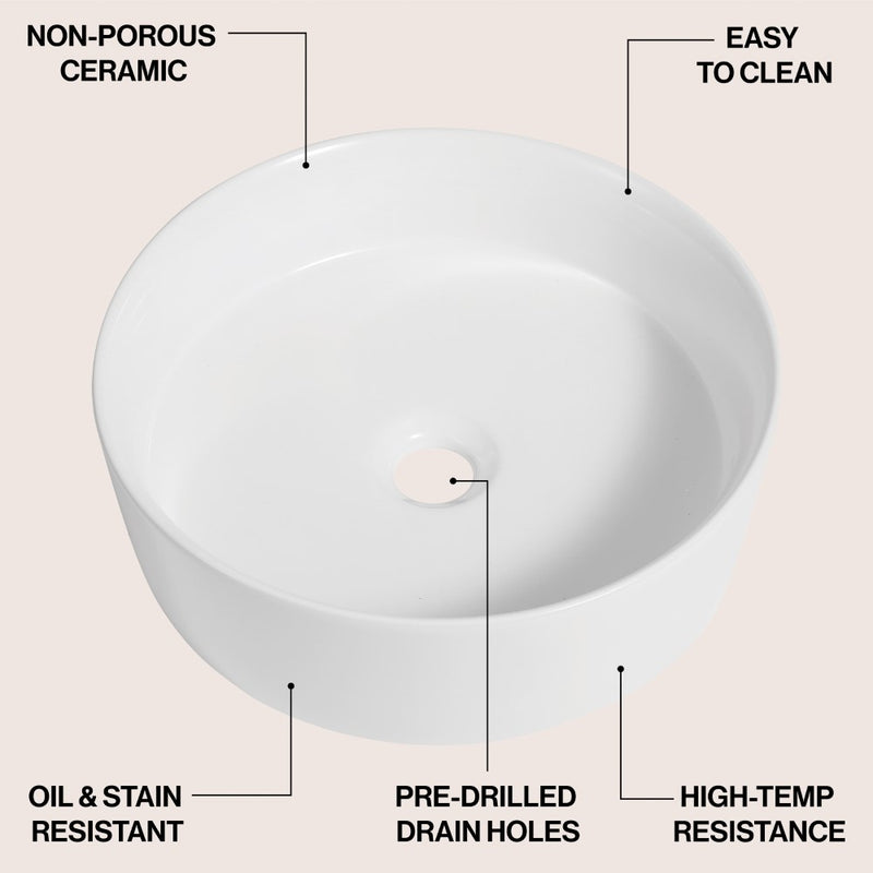 Aura 14.25 in. Round Art Deco Contemporary Ceramic Bathroom Vessel Sink