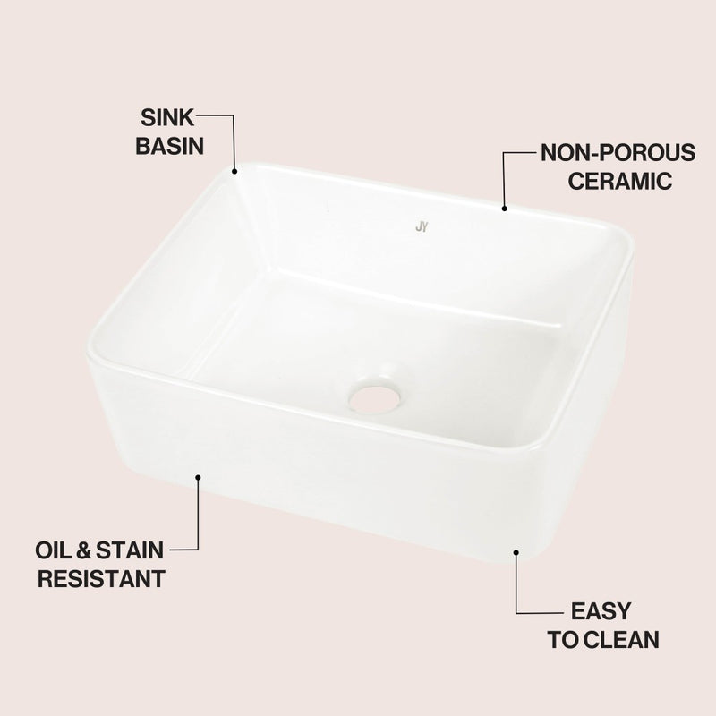 Ferbon 16 in. W x 12 in. D Modern Rectangular Ceramic Above Counter Vessel Bathroom Vanity Sink Basin