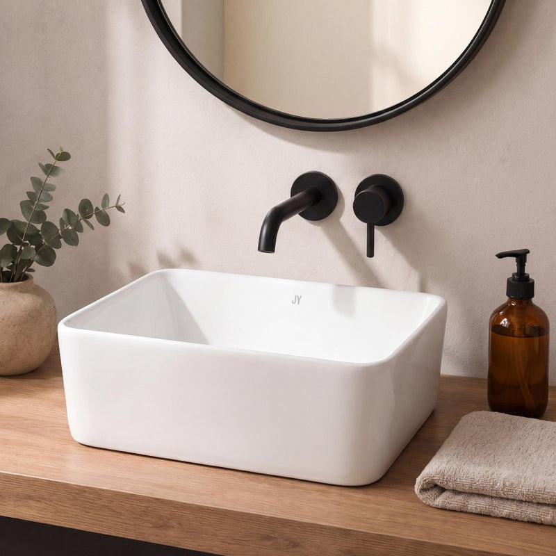 Ferbon 16 in. W x 12 in. D Modern Rectangular Ceramic Above Counter Vessel Bathroom Vanity Sink Basin