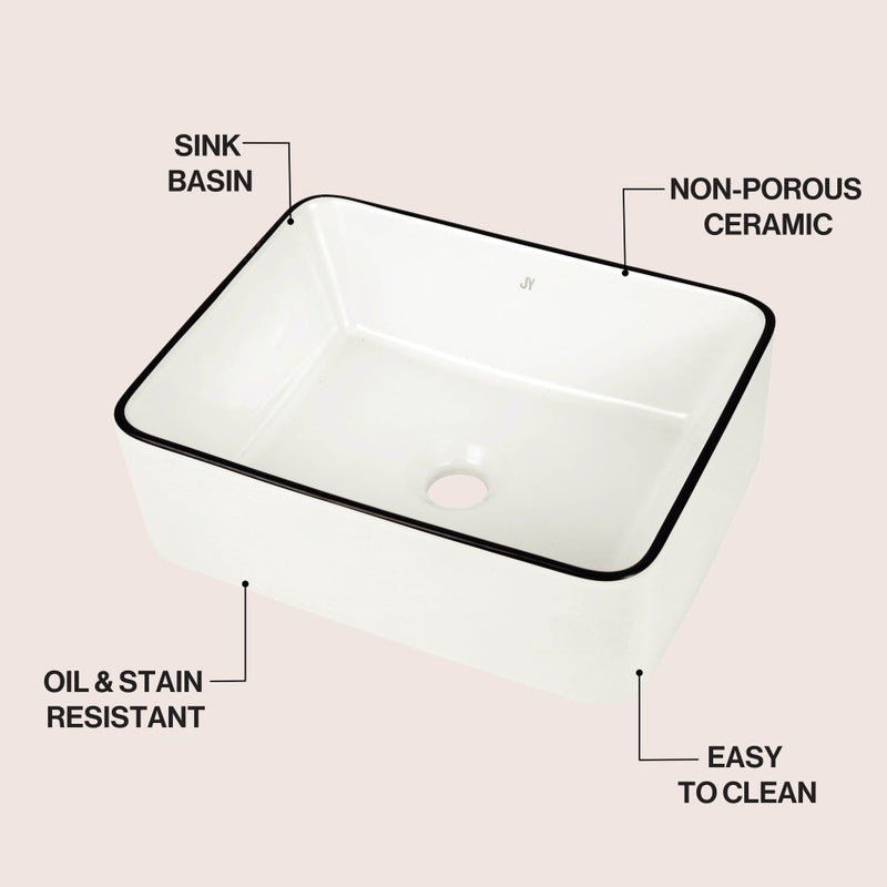 Ferbon 16 in. W x 12 in. D Modern Rectangular Ceramic Above Counter Vessel Bathroom Vanity Sink Basin