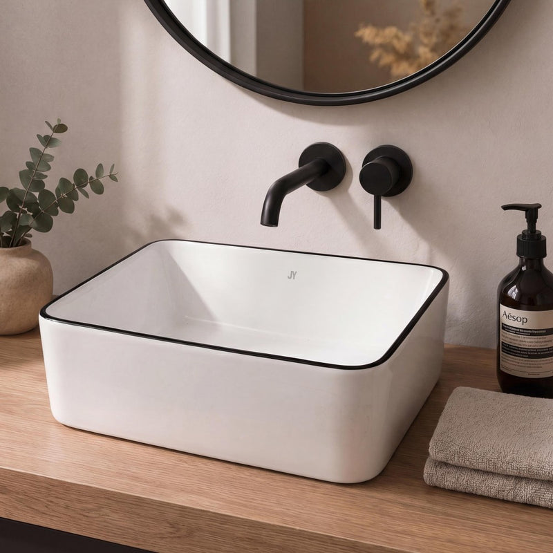 Ferbon 16 in. W x 12 in. D Modern Rectangular Ceramic Above Counter Vessel Bathroom Vanity Sink Basin