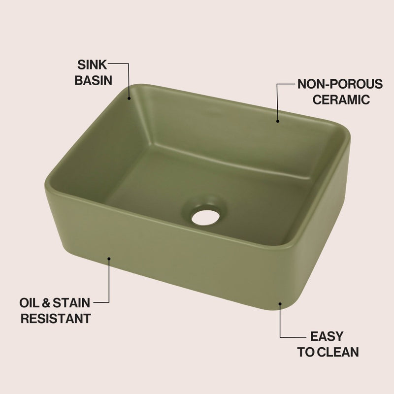 Ferbon 16 in. W x 12 in. D Modern Rectangular Ceramic Above Counter Vessel Bathroom Vanity Sink Basin