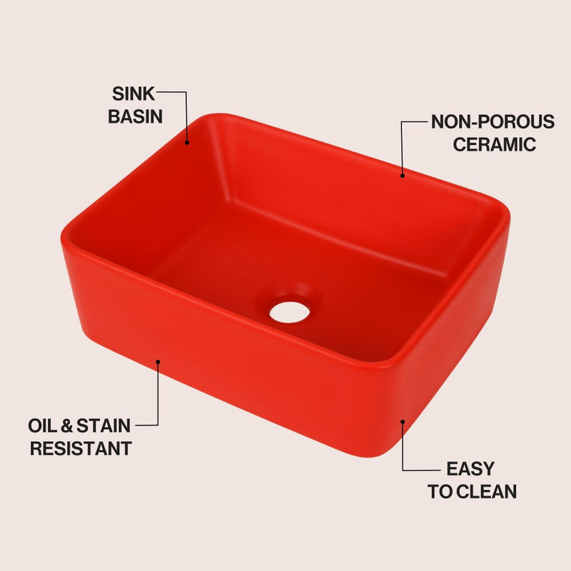 Ferbon 16 in. W x 12 in. D Modern Rectangular Ceramic Above Counter Vessel Bathroom Vanity Sink Basin