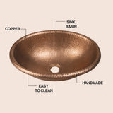 Wallace 17 in. Oval Bowl Rustic Pure Copper Hand-Hammered Drop-In/Above Counter Bathroom Vanity Sink