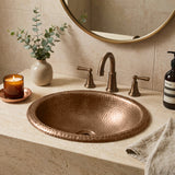 Wallace 17 in. Oval Bowl Rustic Pure Copper Hand-Hammered Drop-In/Above Counter Bathroom Vanity Sink