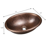 Wallace 17 in. Oval Bowl Rustic Pure Copper Hand-Hammered Drop-In/Above Counter Bathroom Vanity Sink