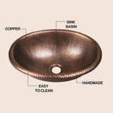 Wallace 17 in. Oval Bowl Rustic Pure Copper Hand-Hammered Drop-In/Above Counter Bathroom Vanity Sink