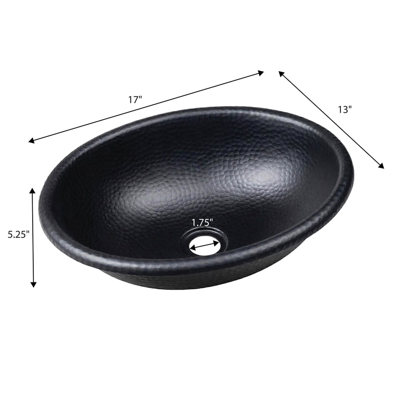 Wallace 17 in. Oval Bowl Rustic Pure Copper Hand-Hammered Drop-In/Above Counter Bathroom Vanity Sink