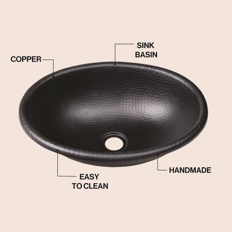 Wallace 17 in. Oval Bowl Rustic Pure Copper Hand-Hammered Drop-In/Above Counter Bathroom Vanity Sink