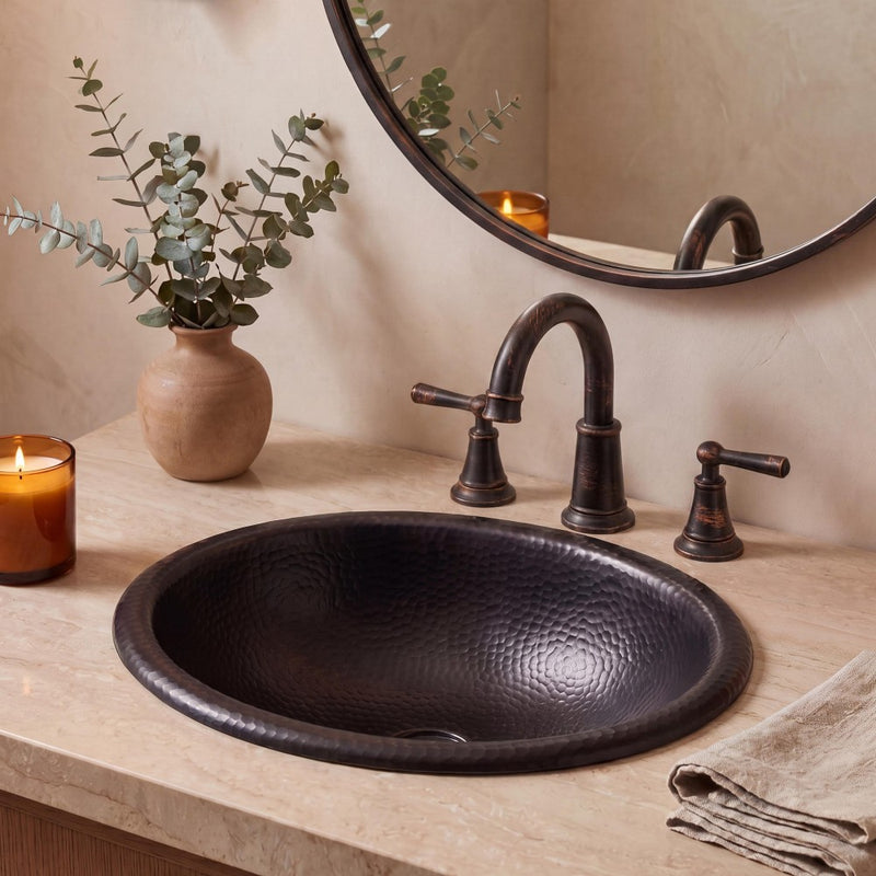 Wallace 17 in. Oval Bowl Rustic Pure Copper Hand-Hammered Drop-In/Above Counter Bathroom Vanity Sink
