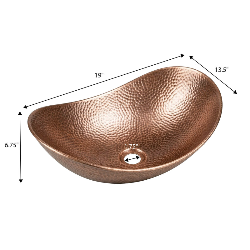 Dinghy 19 in. Boat-Shaped Rustic Pure Copper Hand-Hammered Above Counter Vessel Bathroom Vanity Sink