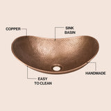 Dinghy 19 in. Boat-Shaped Rustic Pure Copper Hand-Hammered Above Counter Vessel Bathroom Vanity Sink