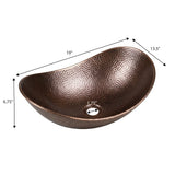 Dinghy 19 in. Boat-Shaped Rustic Pure Copper Hand-Hammered Above Counter Vessel Bathroom Vanity Sink