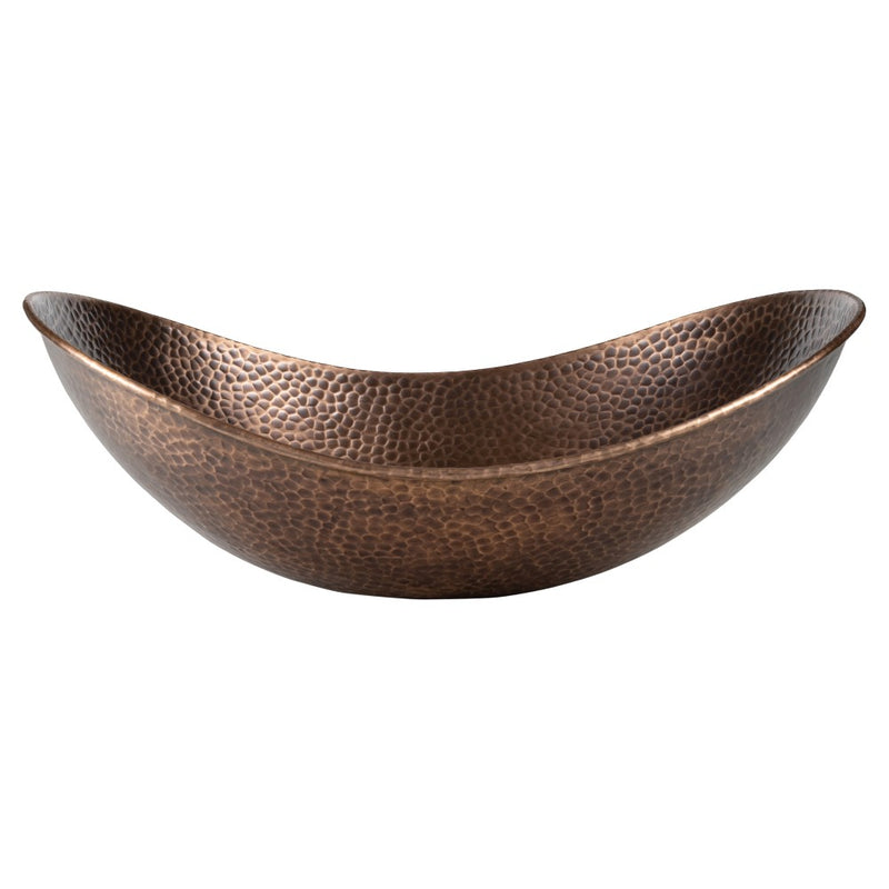 Dinghy 19 in. Boat-Shaped Rustic Pure Copper Hand-Hammered Above Counter Vessel Bathroom Vanity Sink