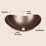 Dinghy 19 in. Boat-Shaped Rustic Pure Copper Hand-Hammered Above Counter Vessel Bathroom Vanity Sink