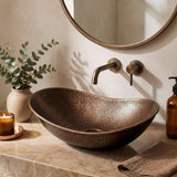 Dinghy 19 in. Boat-Shaped Rustic Pure Copper Hand-Hammered Above Counter Vessel Bathroom Vanity Sink
