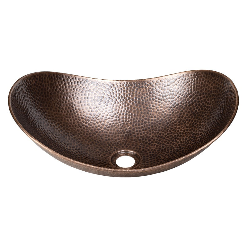Dinghy 19 in. Boat-Shaped Rustic Pure Copper Hand-Hammered Above Counter Vessel Bathroom Vanity Sink