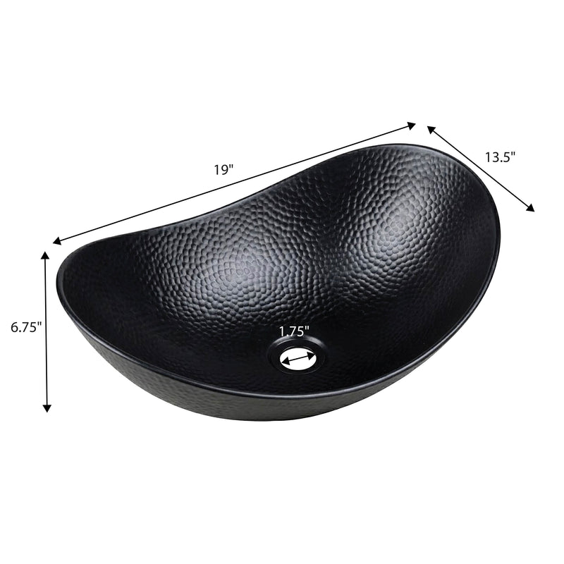 Dinghy 19 in. Boat-Shaped Rustic Pure Copper Hand-Hammered Above Counter Vessel Bathroom Vanity Sink