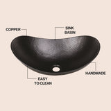 Dinghy 19 in. Boat-Shaped Rustic Pure Copper Hand-Hammered Above Counter Vessel Bathroom Vanity Sink