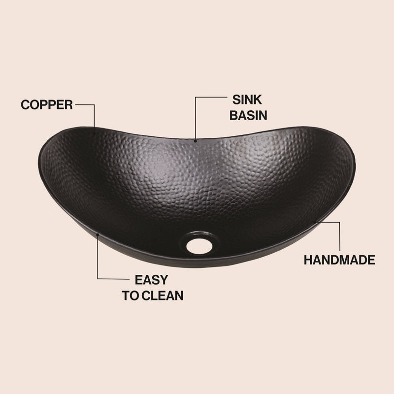 Dinghy 19 in. Boat-Shaped Rustic Pure Copper Hand-Hammered Above Counter Vessel Bathroom Vanity Sink