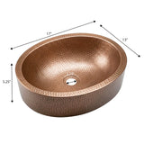 Mallory 17 in. Skirted Oval Bowl Pure Copper Hand-Hammered Above Counter Vessel Bathroom Vanity Sink
