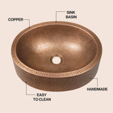 Mallory 17 in. Skirted Oval Bowl Pure Copper Hand-Hammered Above Counter Vessel Bathroom Vanity Sink