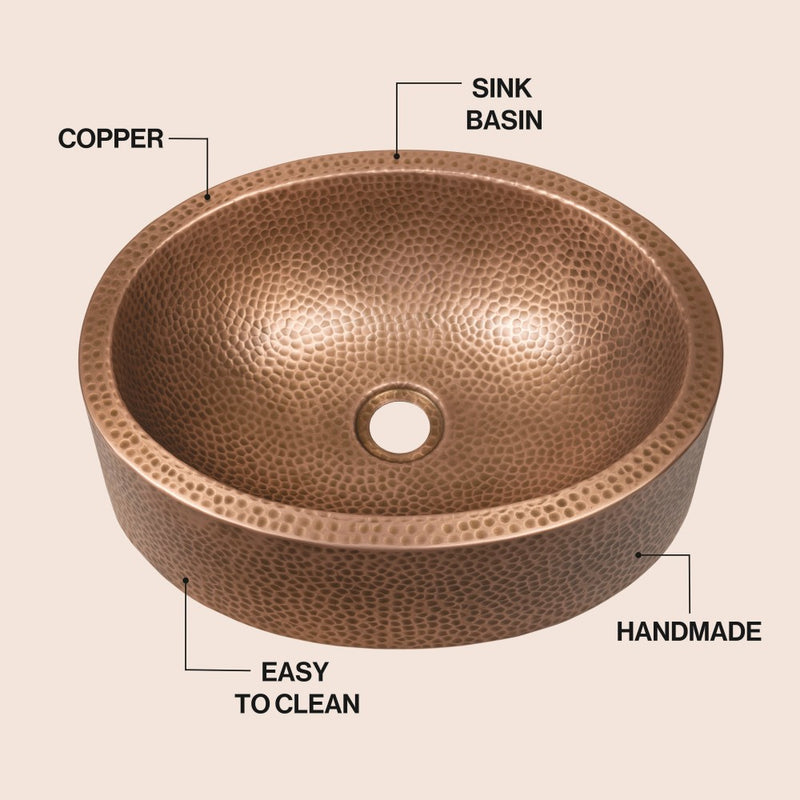 Mallory 17 in. Skirted Oval Bowl Pure Copper Hand-Hammered Above Counter Vessel Bathroom Vanity Sink