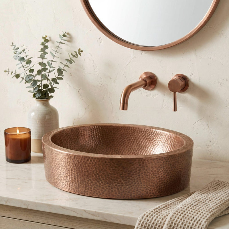 Mallory 17 in. Skirted Oval Bowl Pure Copper Hand-Hammered Above Counter Vessel Bathroom Vanity Sink