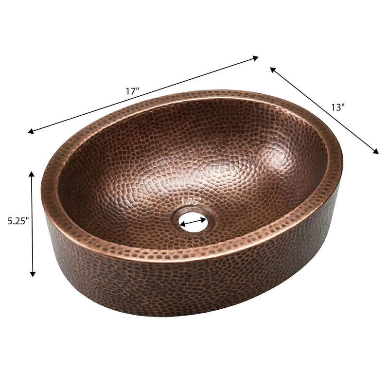 Mallory 17 in. Skirted Oval Bowl Pure Copper Hand-Hammered Above Counter Vessel Bathroom Vanity Sink