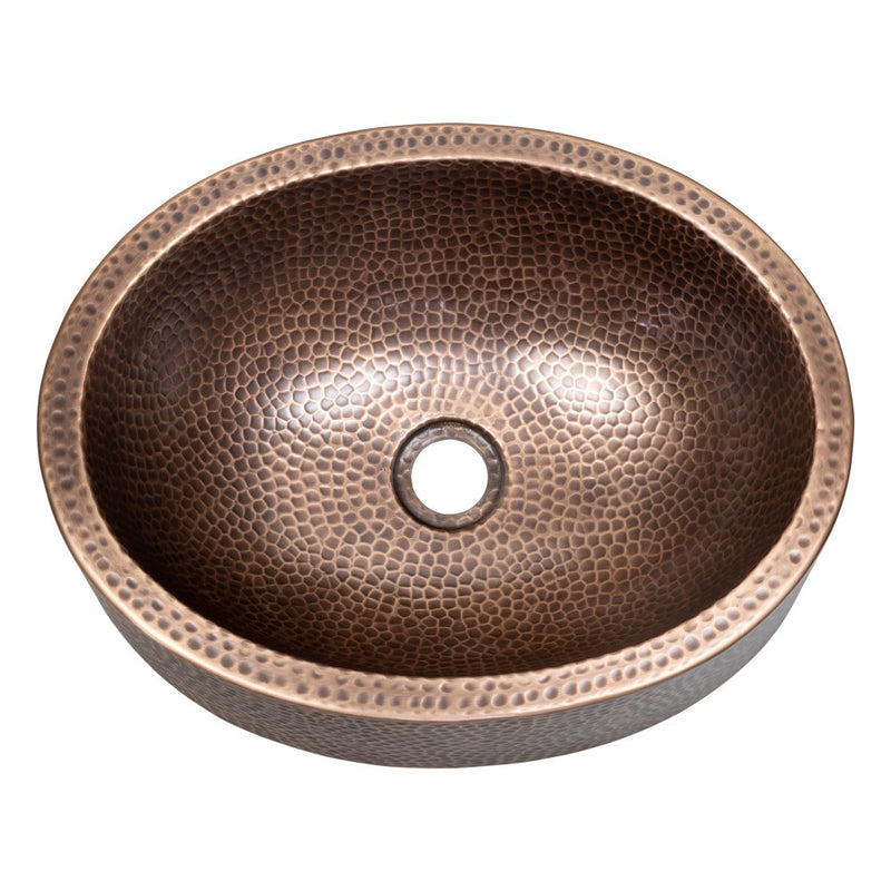 Mallory 17 in. Skirted Oval Bowl Pure Copper Hand-Hammered Above Counter Vessel Bathroom Vanity Sink