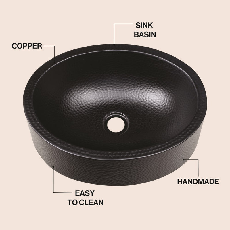 Mallory 17 in. Skirted Oval Bowl Pure Copper Hand-Hammered Above Counter Vessel Bathroom Vanity Sink