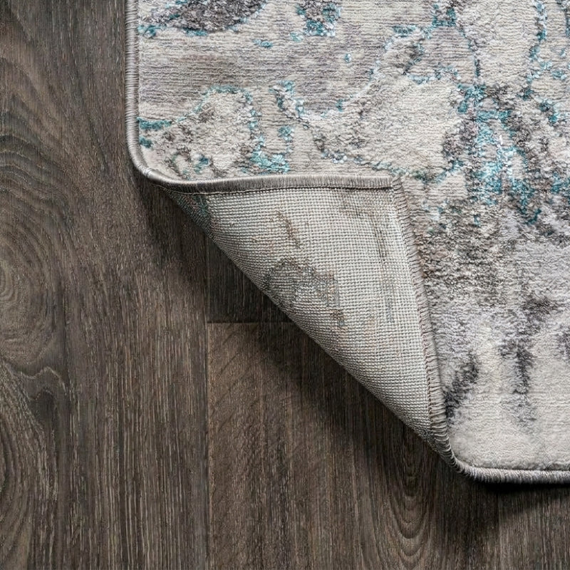 Swirl Marbled Abstract Area Rug Gray/Turquoise / Runner / 2' X 10' – BACK