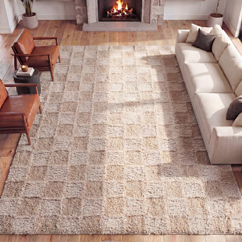 Rook Geometric Checker High-low Shag Area Rug