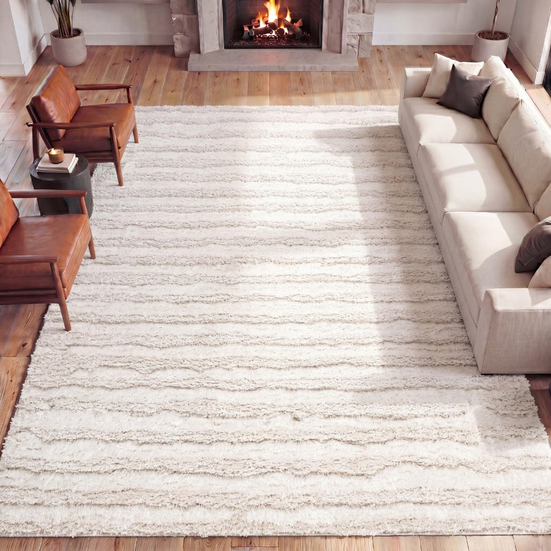 Sans Distressed Linear Stripe High-low Shag Area Rug