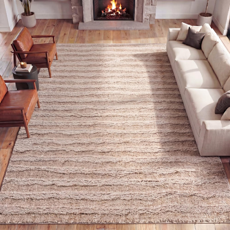 Sans Distressed Linear Stripe High-low Shag Area Rug