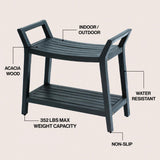 Orla 25.6" Modern Classic Slatted Solid Acacia Wood Indoor/Outdoor Shower Bench with Shelf and Handle