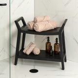 Orla 25.6" Modern Classic Slatted Solid Acacia Wood Indoor/Outdoor Shower Bench with Shelf and Handle
