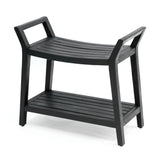 Orla 25.6" Modern Classic Slatted Solid Acacia Wood Indoor/Outdoor Shower Bench with Shelf and Handle