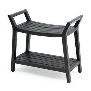 Orla 25.6" Modern Classic Slatted Solid Acacia Wood Indoor/Outdoor Shower Bench with Shelf and Handle