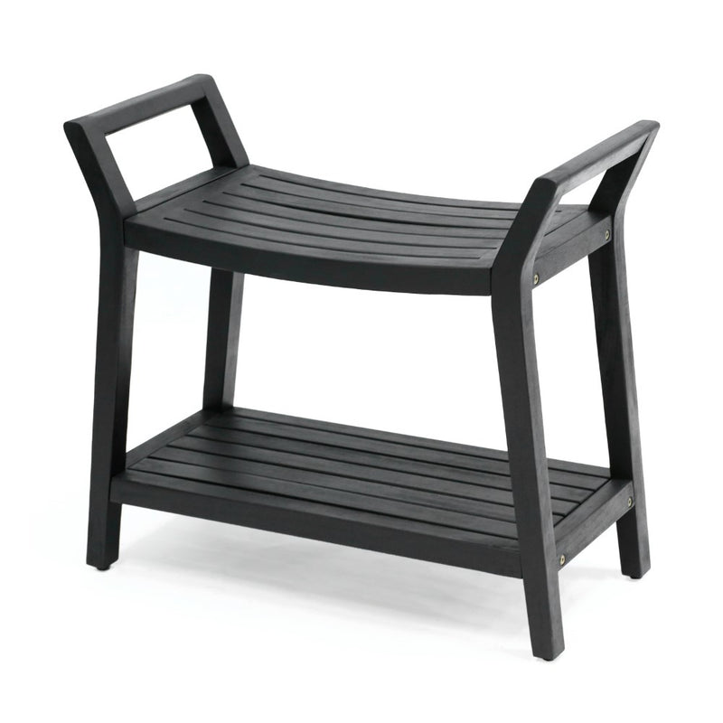 Orla 25.6" Modern Classic Slatted Solid Acacia Wood Indoor/Outdoor Shower Bench with Shelf and Handle