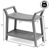 Orla 25.6" Modern Classic Slatted Solid Acacia Wood Indoor/Outdoor Shower Bench with Shelf and Handle