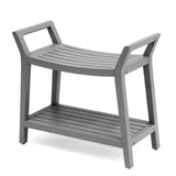 Orla 25.6" Modern Classic Slatted Solid Acacia Wood Indoor/Outdoor Shower Bench with Shelf and Handle