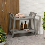 Orla 25.6" Modern Classic Slatted Solid Acacia Wood Indoor/Outdoor Shower Bench with Shelf and Handle